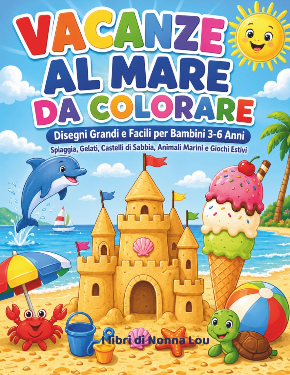 VACANZE AL MARE DA COLORARE: Disegni grandi e facili per bambini 3-6 anni. Spiaggia, gelati, castelli di sabbia, animali marini e giochi estivi.
