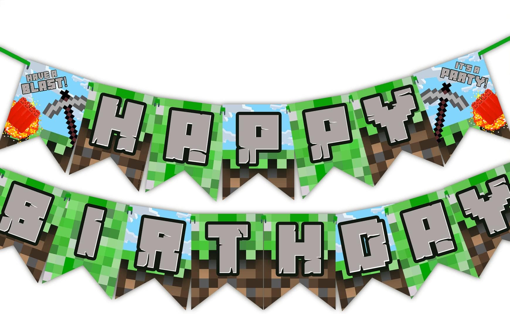 Pixel Blast Birthday Banner - Mining Party Supplies - Pixel Decorations - Blast On Pennant