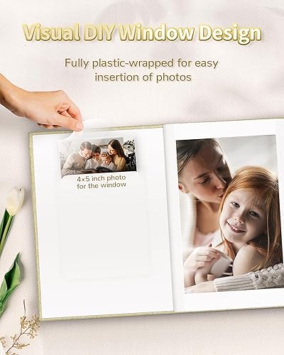 Miniatura 30 de Álbum de fotos de 4 x 6 pulgadas con 300 bolsillos, álbumes de fotos deslizables, cubierta de lino, libro de recuerdos con ventana frontal, página