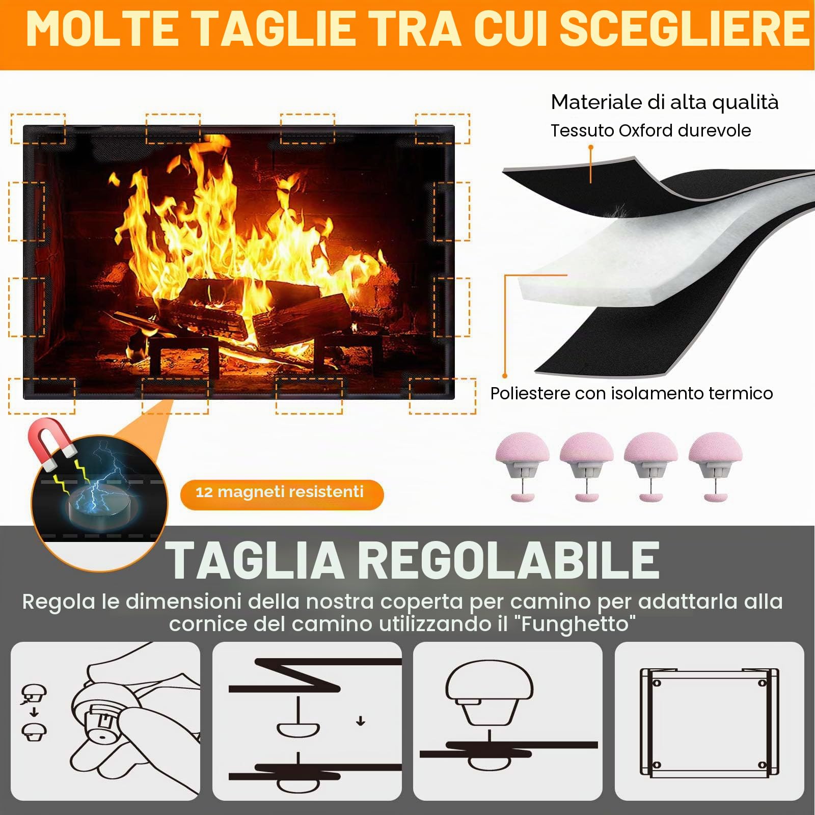 CADARA Copertura magnetica per camino, coperta blocca la perdita di calore durante la notte, tappo regolabile per risparmiare energia, isolamento del camino 83,8 cm di larghezza x 73,7 cm di altezza