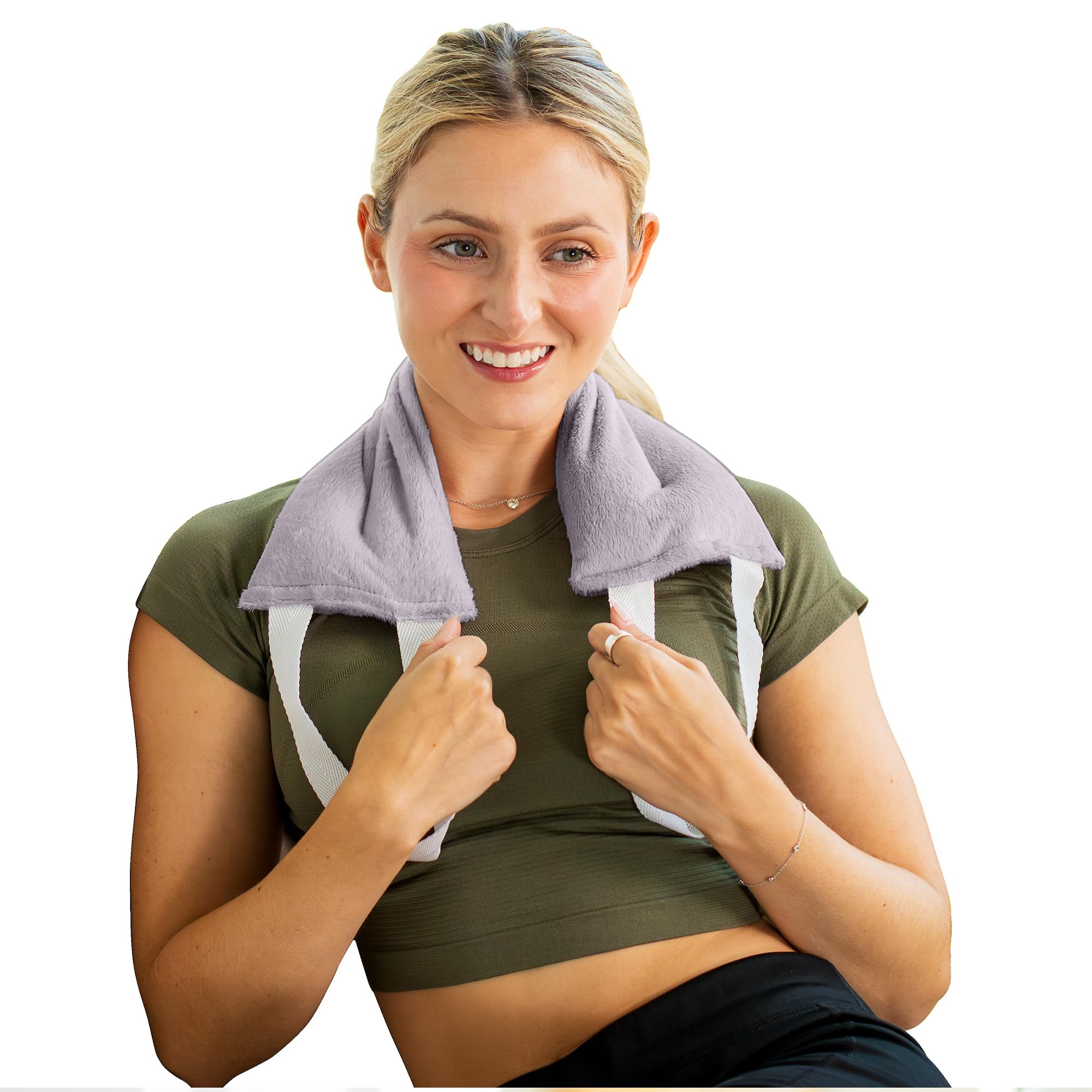 Bed Buddy Hot and Cold Neck Wrap, Microwavable Heating Pad &amp; Cold Pack for Neck, Sore Muscles - Moist Heat Therapy Wrap, Grey, Unscented