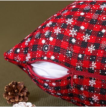 MOJUN Set of 2 Christmas Snowflake Plaid Pillow Cover 20 x 20 Inch, Scottish Tartan Plaid Christmas Square Cushion Cover Throw Pillow Covers for Bed Sofa Couch Xmas Party Home Decor, D