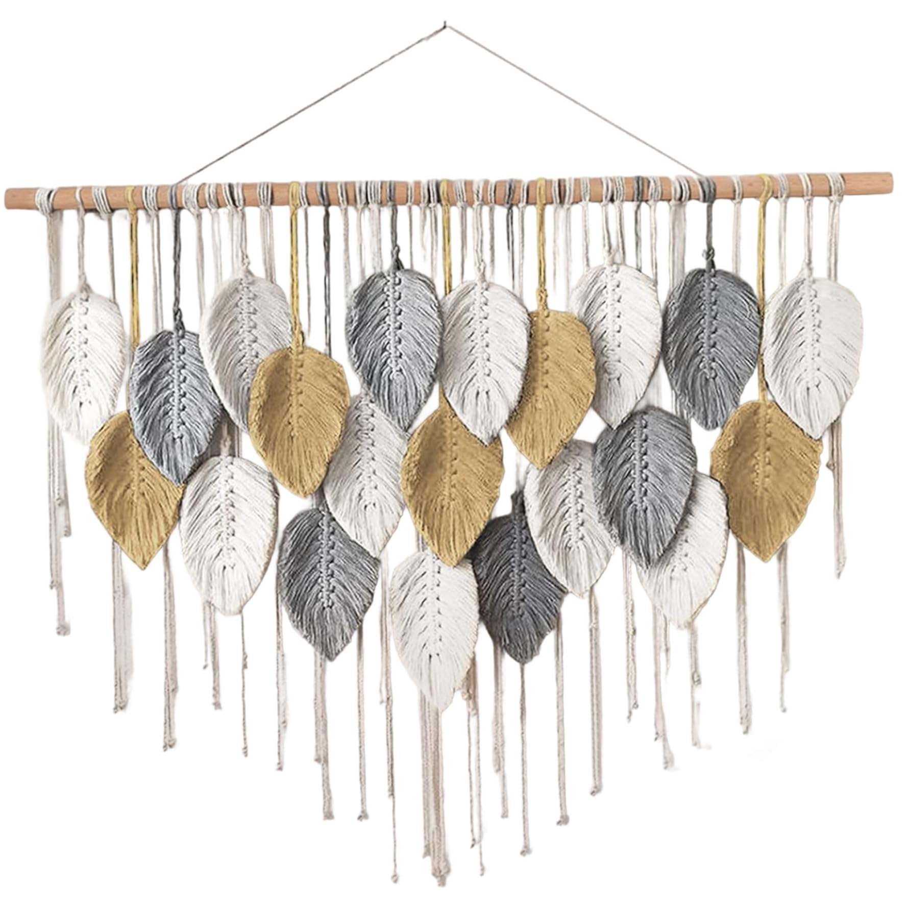 Lcarege Macrame Wall Hanging, Bohemian Woven Leaves Wall Tapestry, Home Decoration for Bedroom, Living Room, Apartment, Bedroom, Gallery