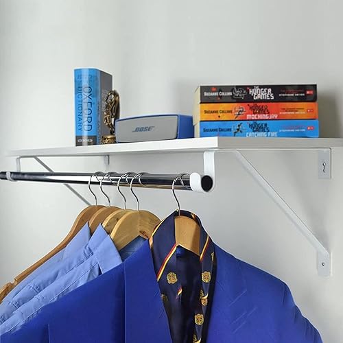 Miniatura 7 de YISHELFS Soporte de barra de armario resistente, estante ajustable para armario y soportes de barra, soportes de barra de armario blancos para tacos