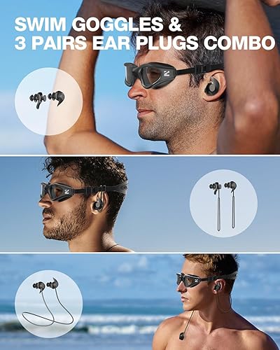 Miniatura 2 de ZIONOR G1 Lite - Gafas de natación polarizadas con 3 pares de tapones para los oídos, gafas de natación con protección UV antivaho para adultos,