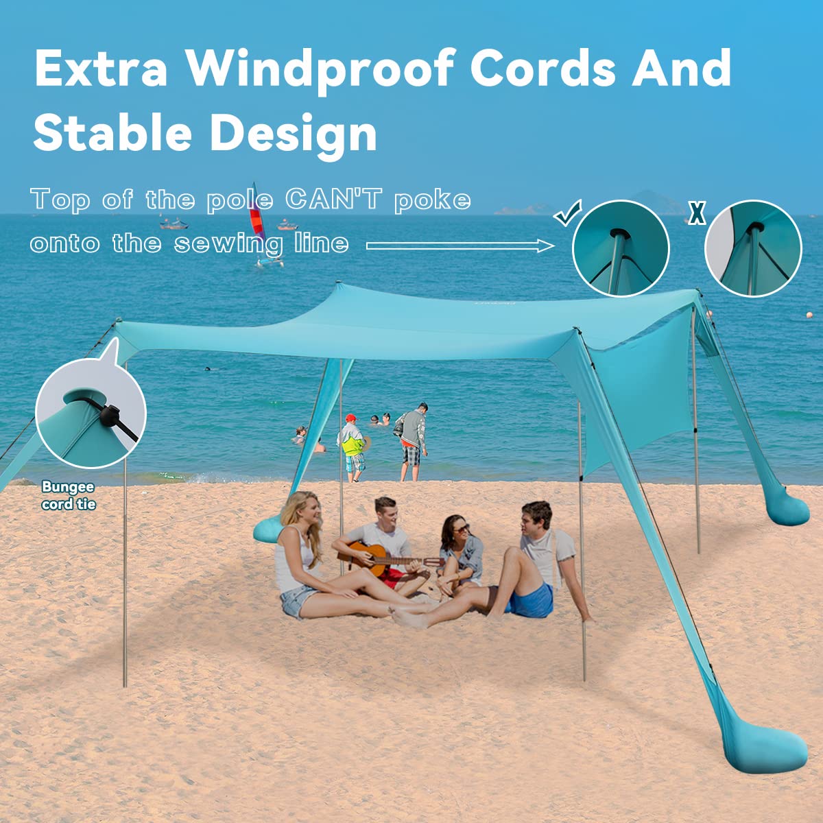 Tenda Parasole Portatile UPF50+ Per Spiaggia E Campeggio - Con Ancore Sabbia, Pali Alluminio E Borsa Trasporto - Foto 9