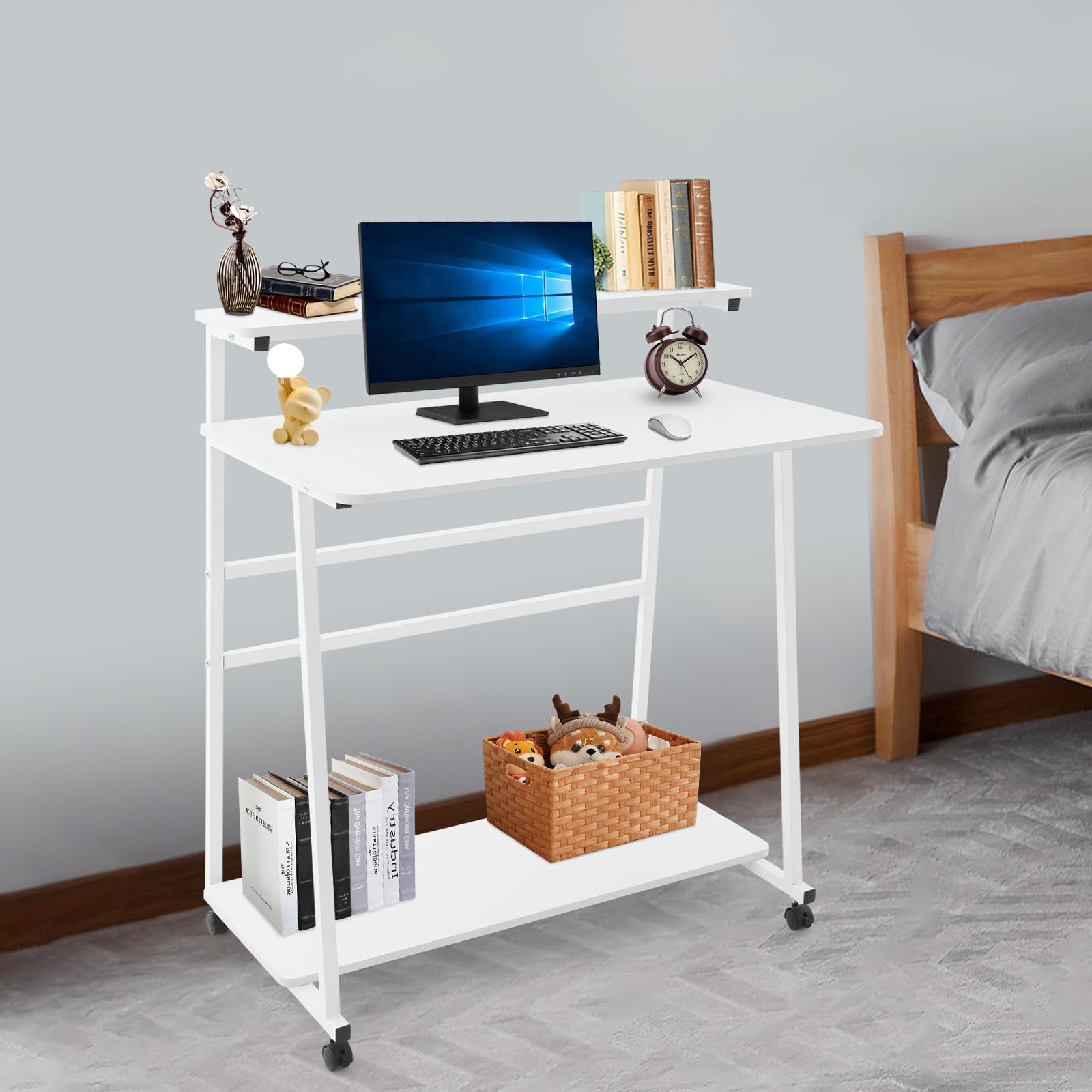 Mobile Standing Desk 3-Tier Mobile Desks Workstation 31 5 Inch Wide Rolling Computer Desk with Wheels Foot Pads — view 6