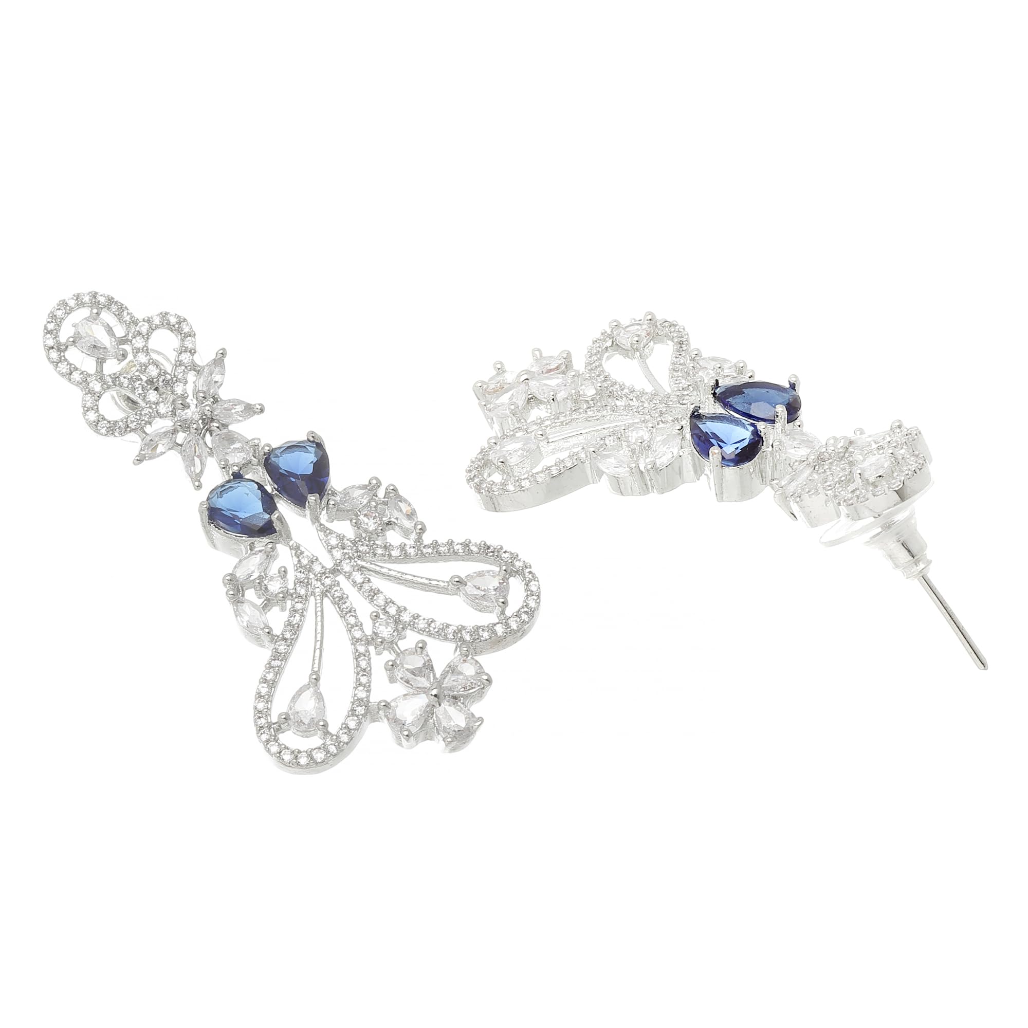 Rhodium-Plated Drop Earrings with American Diamonds