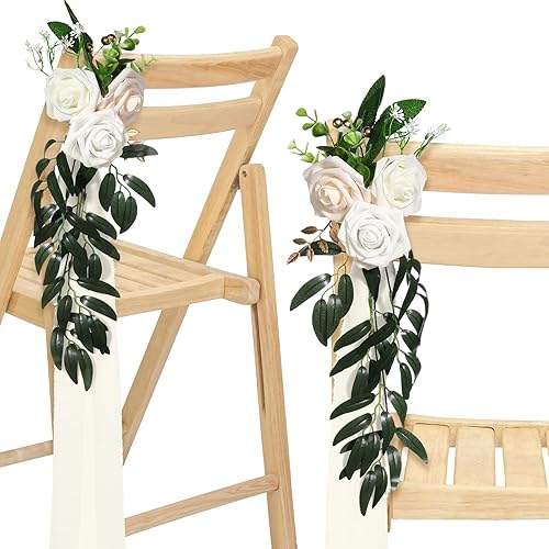 Hoteam 16 piezas de decoración de pasillo de boda para ceremonia de boda, flores artificiales para respaldo de silla de iglesia, flores florales con