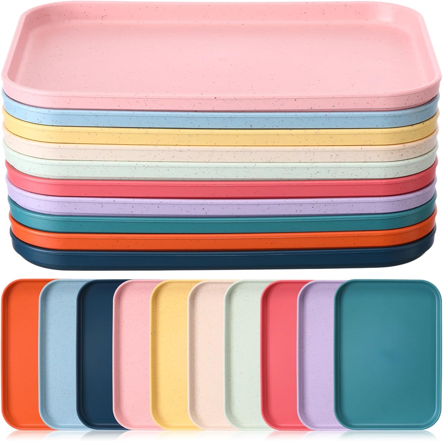Dandat 20 Pack Small Plastic Fast Food Trays Bulk 9.8 x 6.7 Inch Rectangular Colorful Cafeteria Trays Serving Platter for Lunch Kitchen Hotel Restaurant Party Projects