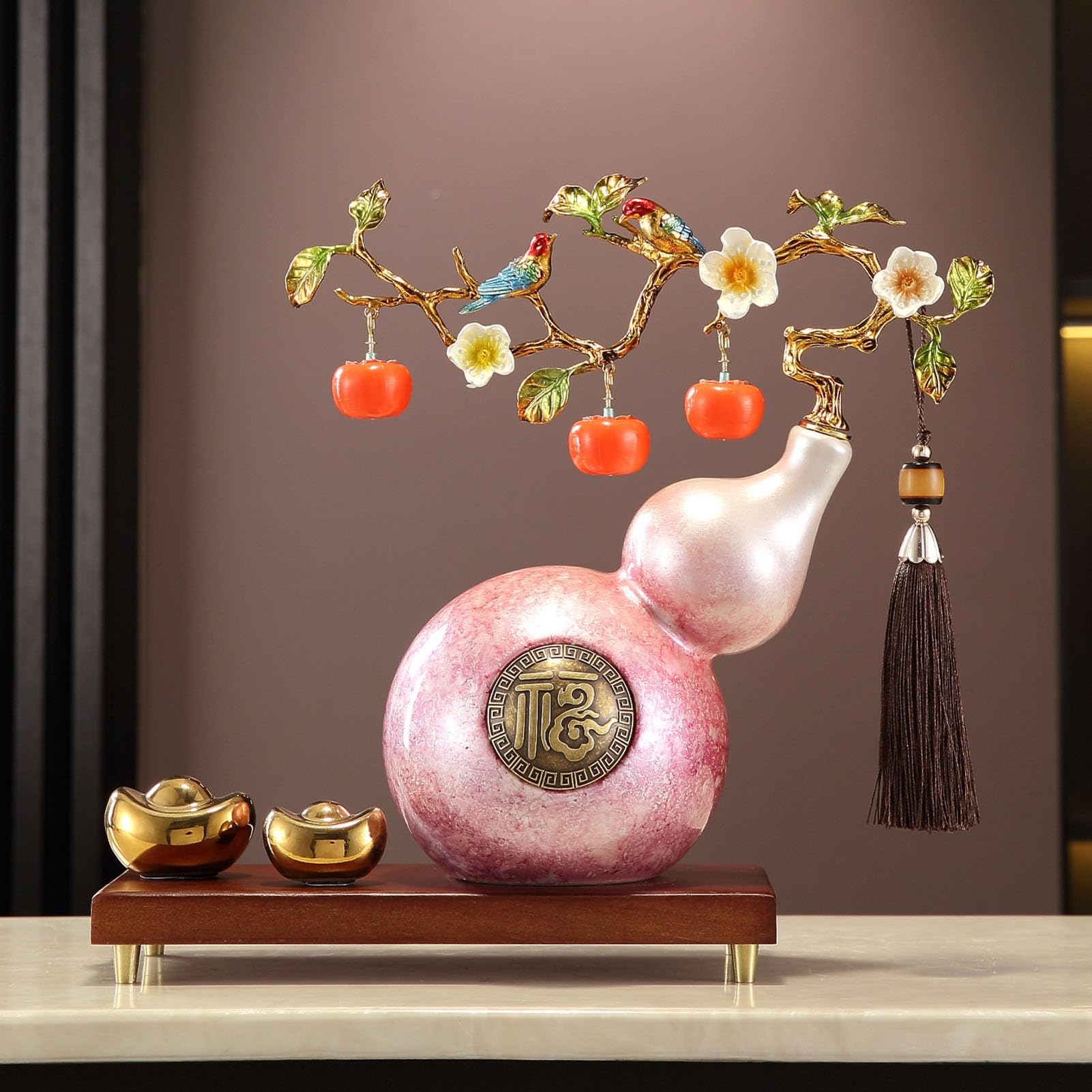 Feng Shui ceramiczna tykwa Wu Lou, tradycyjny chiński wystrój powodzenia dla bogactwa i zdrowia, prezent amulet błogosławieństwa dla bliskich, przyjaciół rodziny,A