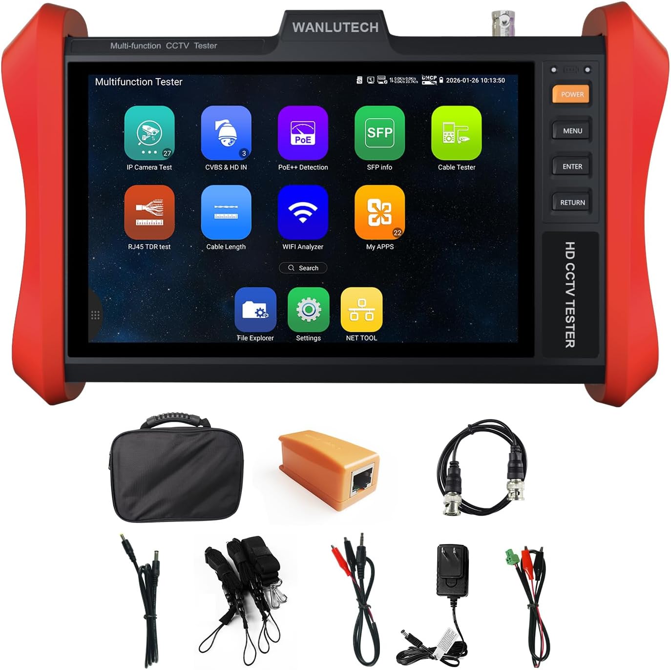 4K 12MP IP Camera Tester, IPC Tester 90W PoE Power Output 8'' Touchscreen CCTV Tester SFP Optical Fiber Module Port RJ45 Cable TDR Test WiFi Network Tools (E88)