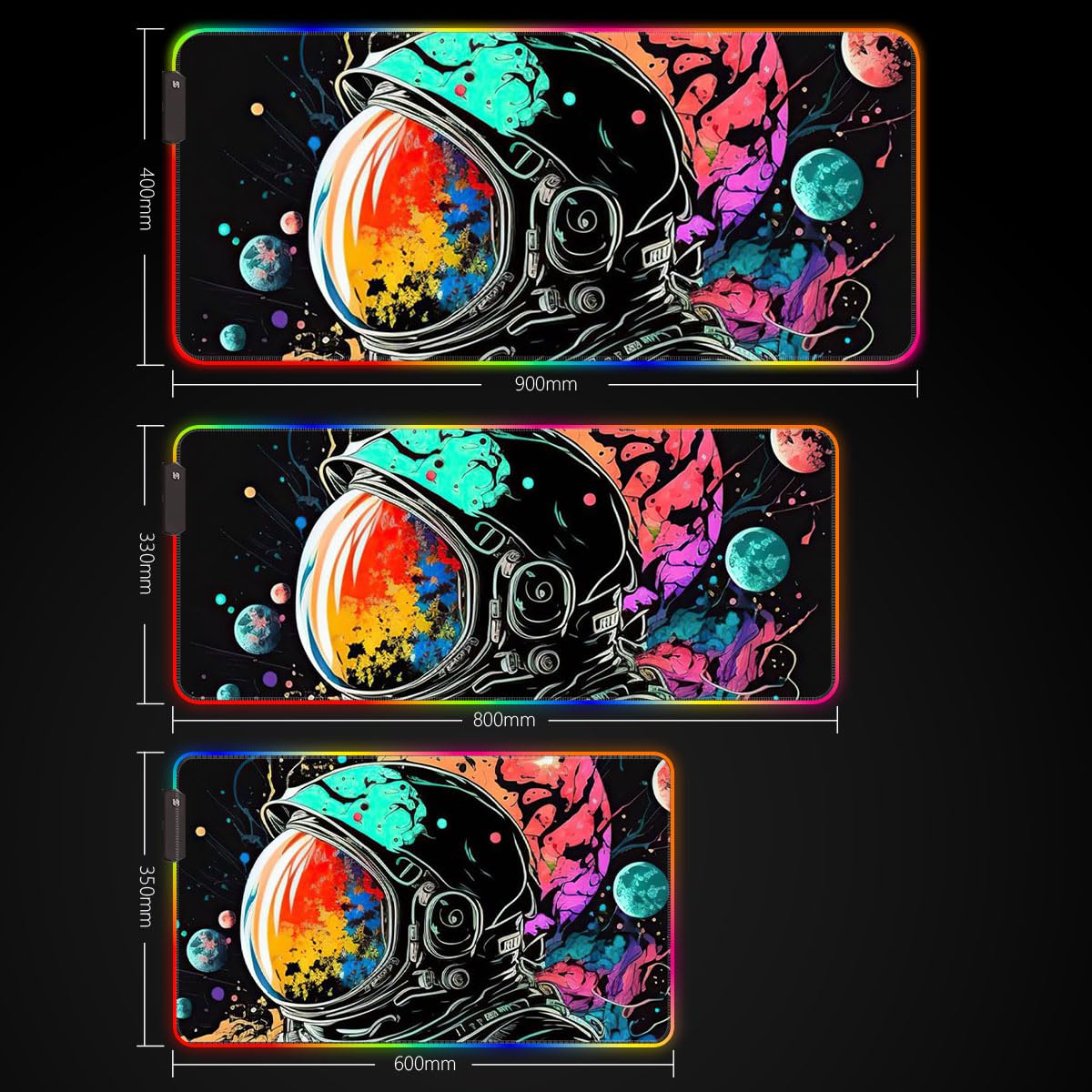 Tappetino per mouse da gioco con astronauta al neon LED lungo esteso ROG tappetino per mouse da scrivania (60 x 35 x 0,3 cm) lavabile a mano tappetino per mouse da gioco accessori da scrivania