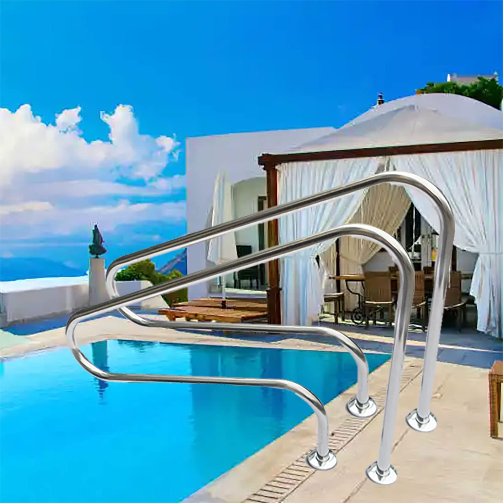 Main courante de piscine inoxydable avec plaque de montage rapide