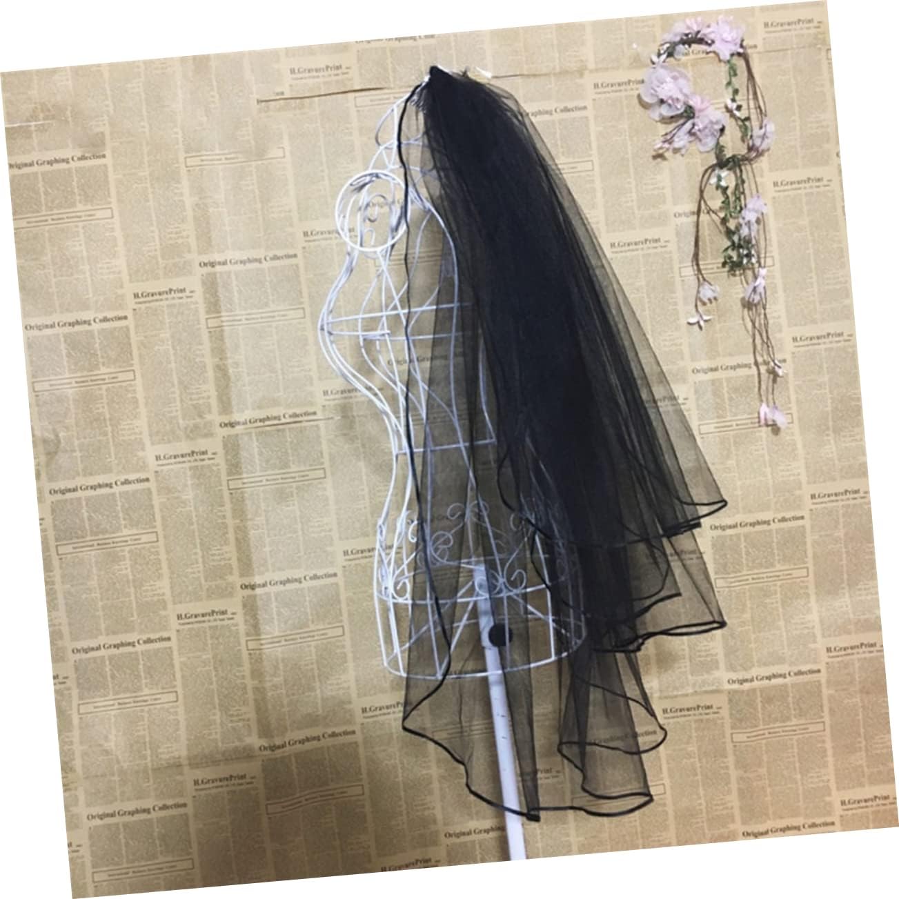 Abaodam 3pcs Retro Black Wedding Veil for Bride Black Tulle Accessory Comb for Elegant Bridal Look