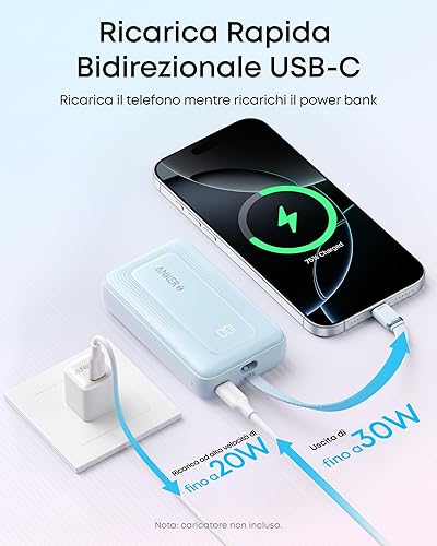 Anker Batterie Externe Haute Vitesse 20000mAh 30W Zolo, Câble USB C Intégré, 1 Port USB C & A, pour iPhone 17 16 15, MacBook, Galaxy, et Autres - 5