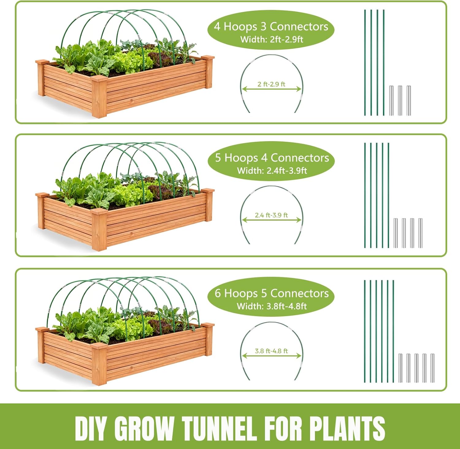 72 PCS Garden Hoops Greenhouse Hoops, Durable Plastic Coated Fiberglass Garden Tunnel for Raised Beds, DIY Plant Support Stakes for Garden Netting & Row Cover, Rust-Free Frames