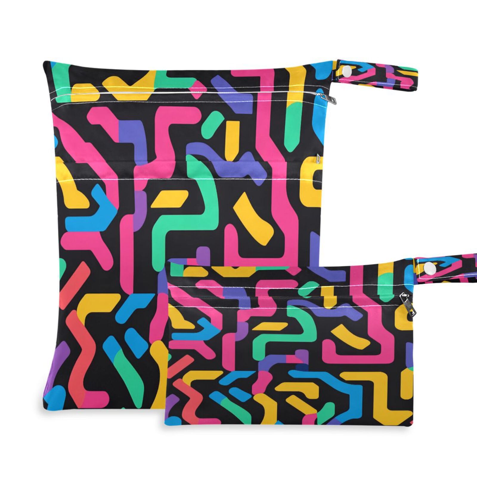ATTX Colorful Maze Wet Dry Bags 2-Pack - Reusable Cloth Diaper Storage for Travel, Beach & Gym | Multi-Use Waterproof Bags for Swimsuits, Baby Clothes, Sports Gear#503