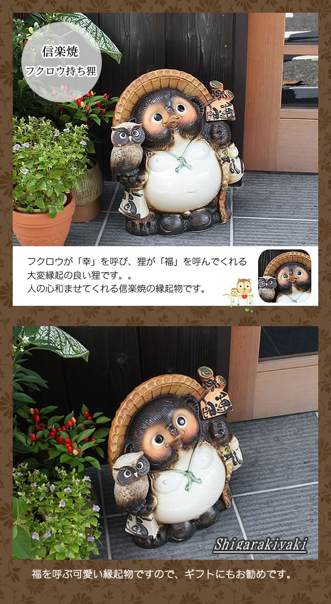 貴重✨信楽焼⭐︎たぬきの置物(中) Amazon.co.jp: 信楽焼 11号ふくろう付き開運狸 (普通色)しがらき