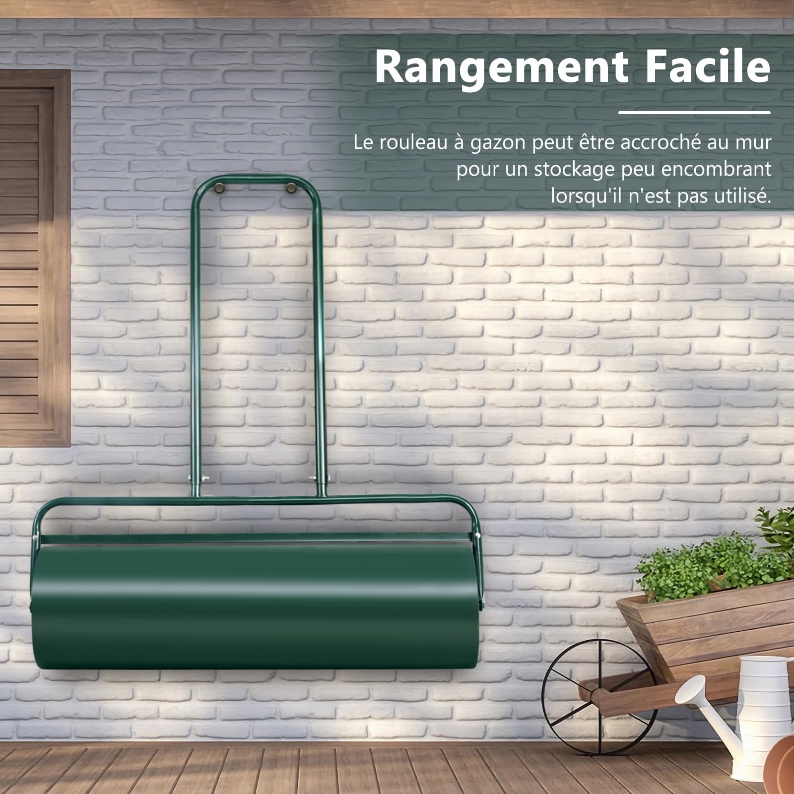 RELAX4LIFE Rouleau à Gazon avec Réservoire pour Le Jardin, Construction en Acier avec Pare-Boue, Volume de Remplissage de Sable ou l’Eau : 48 L, φ32cm, Largeur 65 CM, Hauteur : 114 CM, Vert