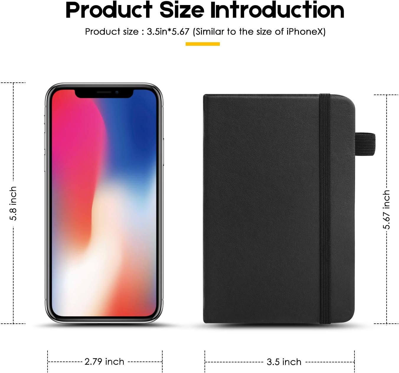 2-Pack Pocket Notebook 3.5" x 5.5", Small Notebook Notepad Dotted Grid Mini Hardcover Journal, Premium 120Gsm Thick Paper, with Elastic Closure, Bookmark, Inner Pocket, Pen Holder