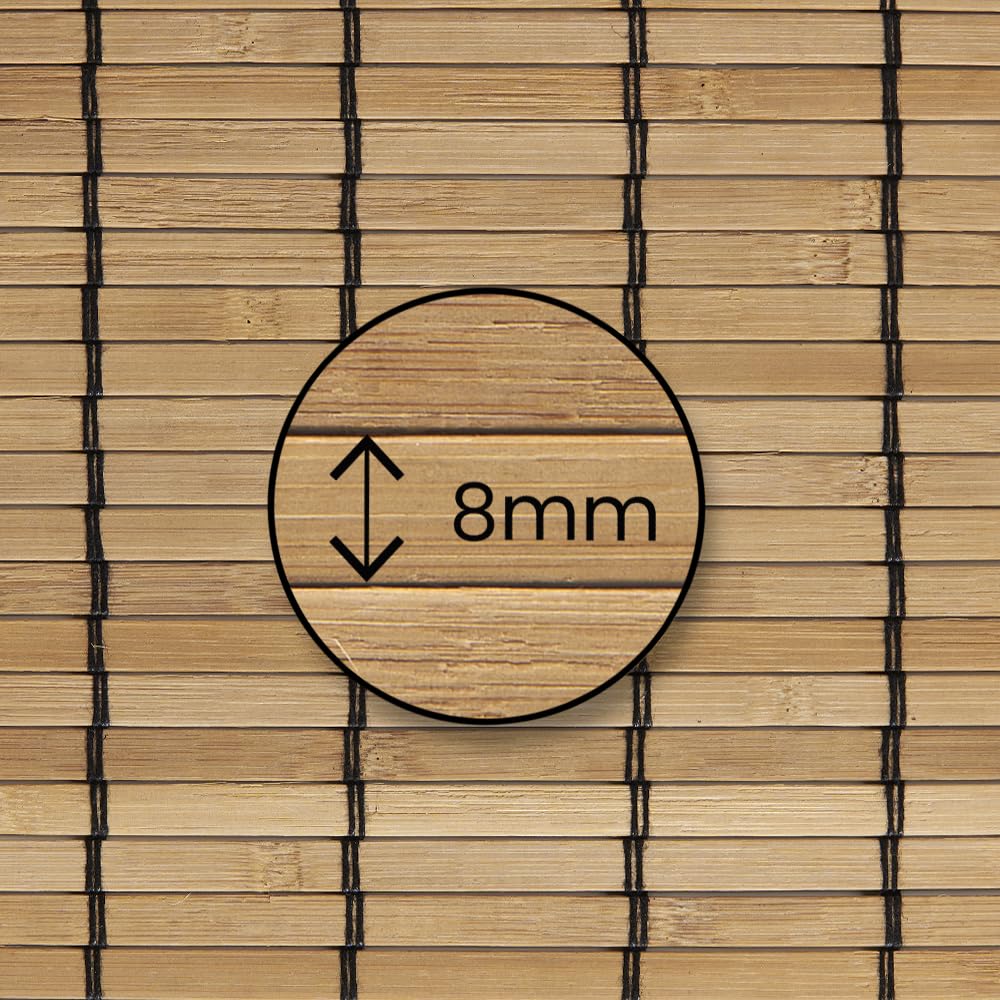 Store Bambou Intérieur Lames 8 mm STORESDECO Store Enrouleur Naturel Style Persienne pour Fenêtres et Portes Intimité Protection Solaire Finition Mate Naturel 120x250 cm (Largeur x Hauteur)
