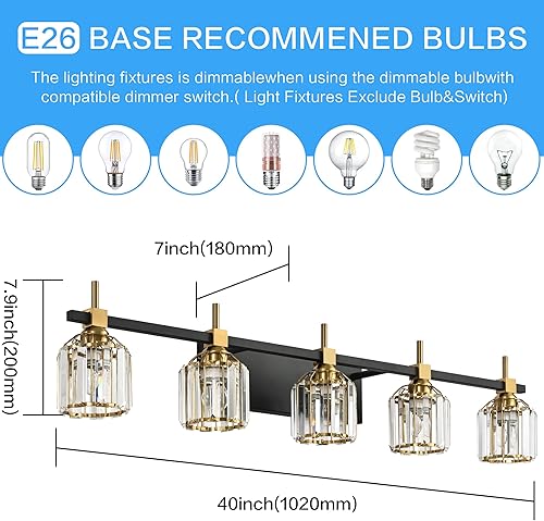Miniatura 4 de SOLFART 5 luces de cristal para baño sobre espejo, luces de tocador de baño para espejo, luces de tocador de baño para baño, 5T