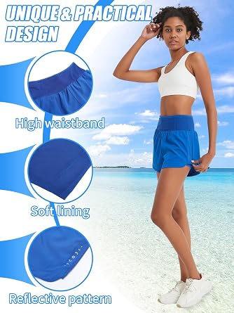 Running Shorts Womens 2 in 1 Sports Shorts with Zipper Pocket Swim Shorts Ladies for Workout Training Yoga Jogging