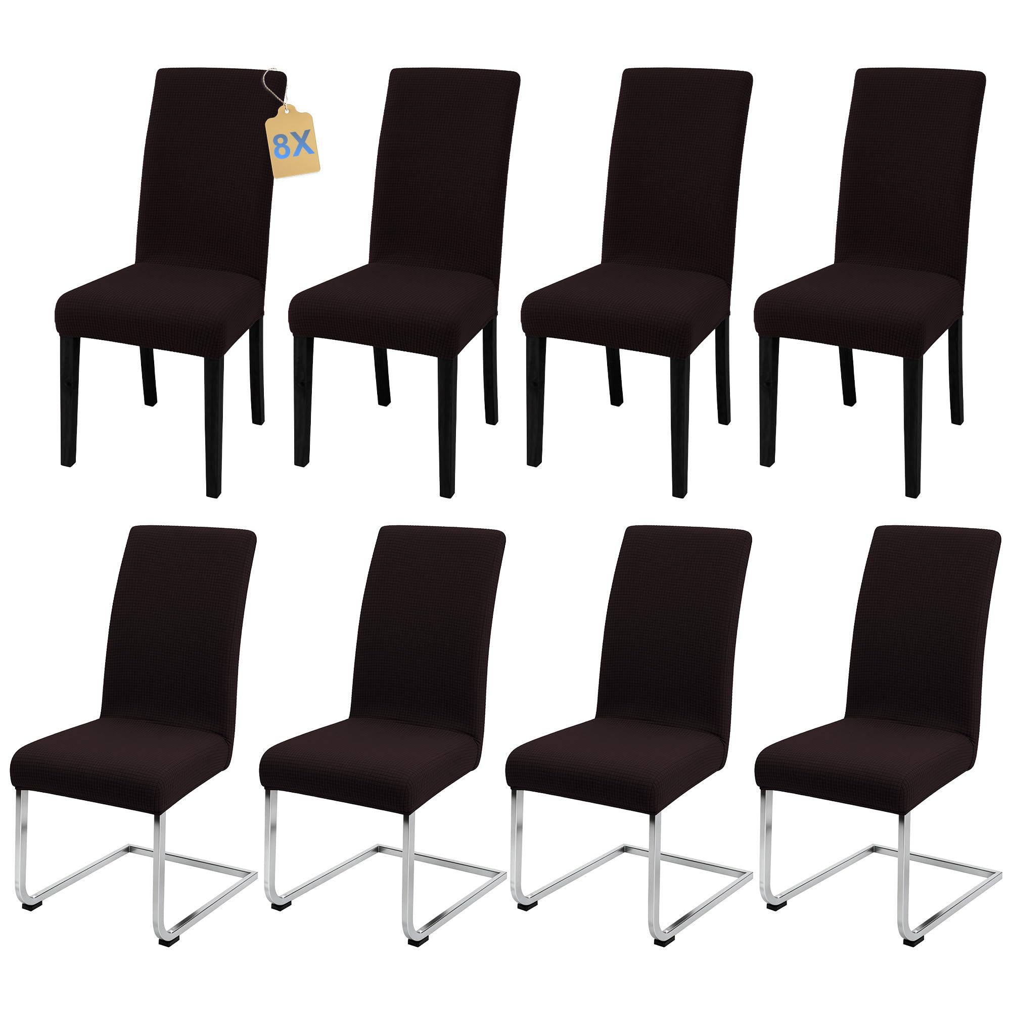 SUKAIKEQA Copri sedia da pranzo universale elasticizzato (set di 4/6/8 pezzi con schienale) per soggiorno, cucina, ufficio, sala da pranzo, coprisedia per feste, lavabile e rimovibile. (8, Caffè.)