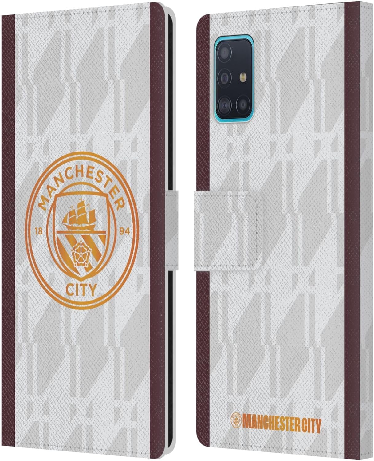 Head Case Designs Officially Licensed Manchester City Man City FC Away 2023/24 Badge Kit Leather Wallet Case Compatible with Samsung Galaxy A51 (2019)