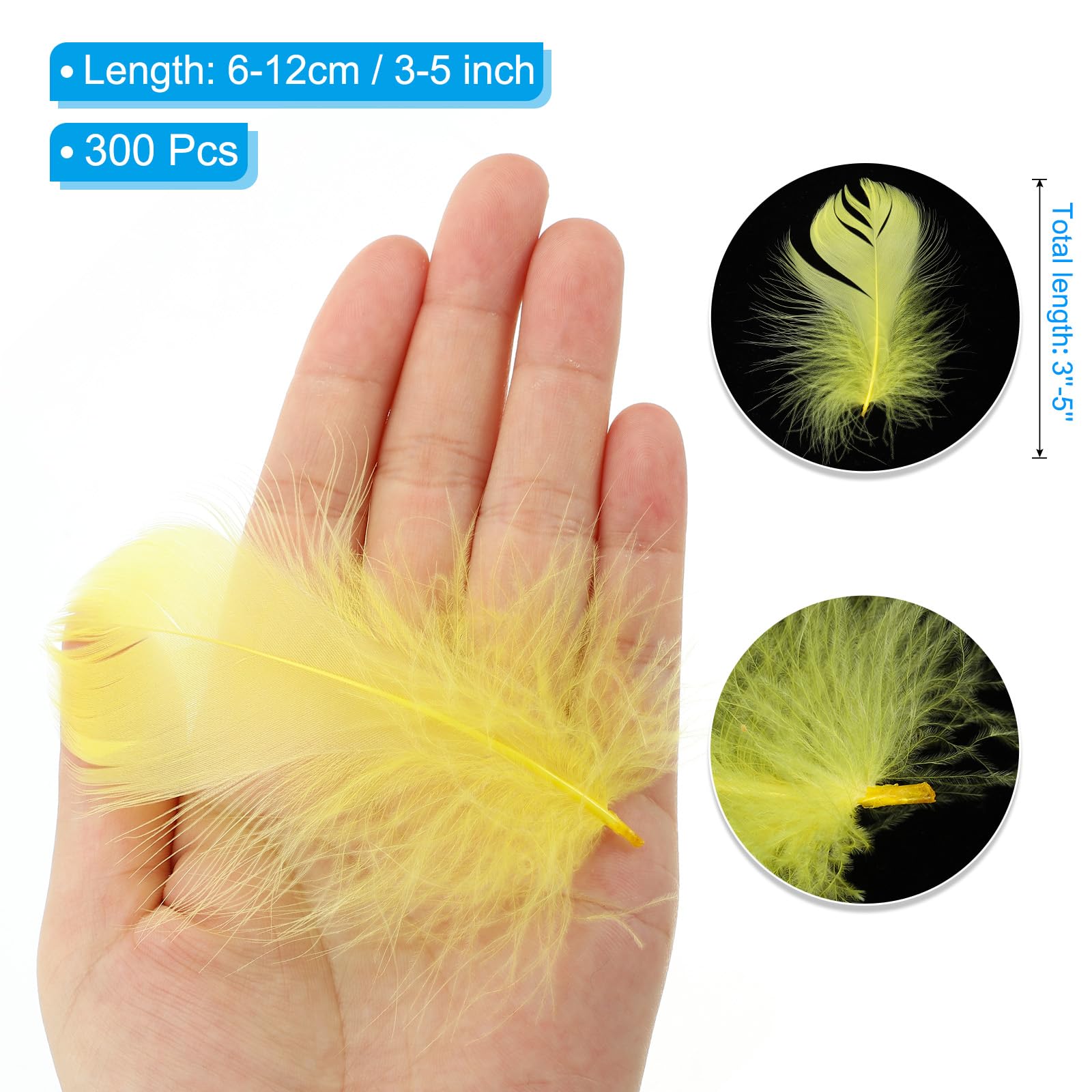 PATIKIL Colorful Feathers 3-5inch, 300pcs Goose Feathers Bulk for Crafts DIY Wedding Home Party Decorations Dream Catcher, Yellow - Image 2