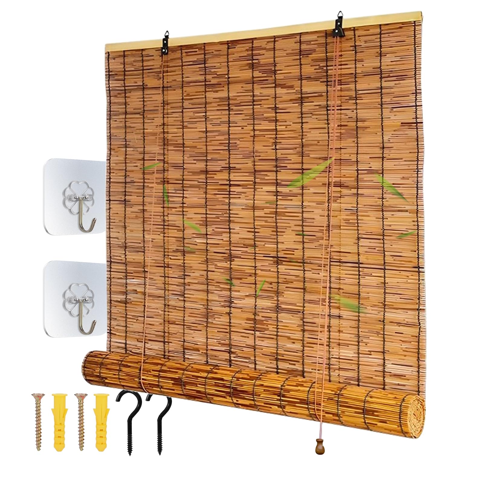 ZAJENKUB Outdoor Blackout Shade Bamboo Blinds for Patio Roll Up Sunshade Natural Reed Curtains Roman Made To Measure Blind Bamboo 40 80 90 100 120 150 160 170cm for Kitchen Windows Door Balcony