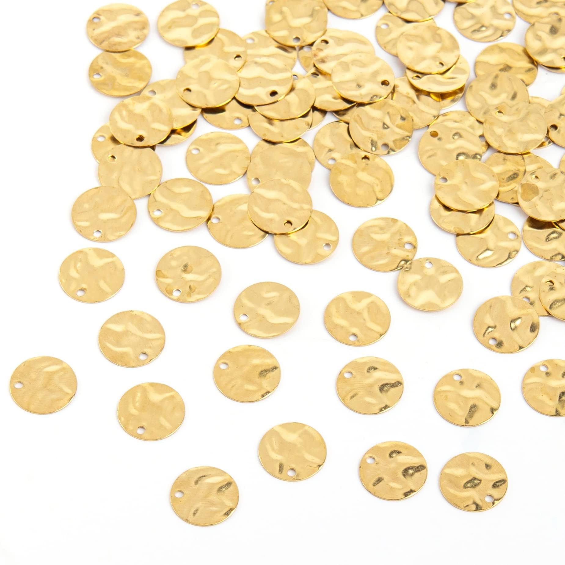 Framendino, 100 Pack Gold Coin Charms Stamping Blanks Plated Disc Pendants Round Flat Charm for DIY Jewelry Making Craft Supplies Women, 100 Pack, Alloy, No Gemstone