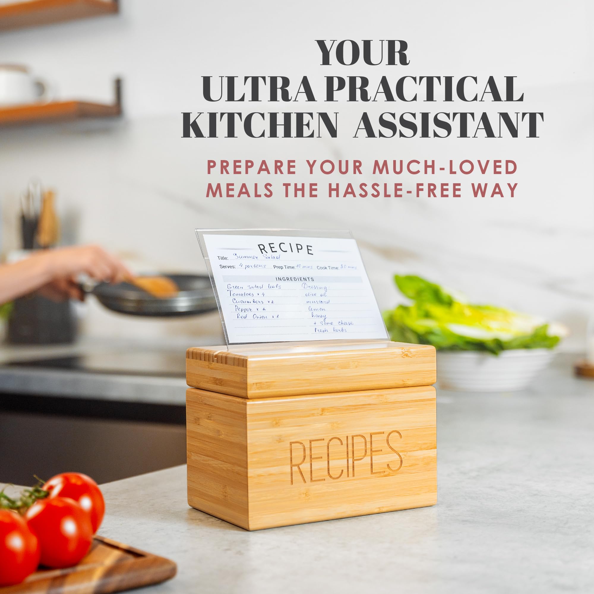 Wooden Recipe Box - 240 Recipe Cards & Dividers -4 Wooden Recipe Box - 240 Recipe Cards & Dividers -4