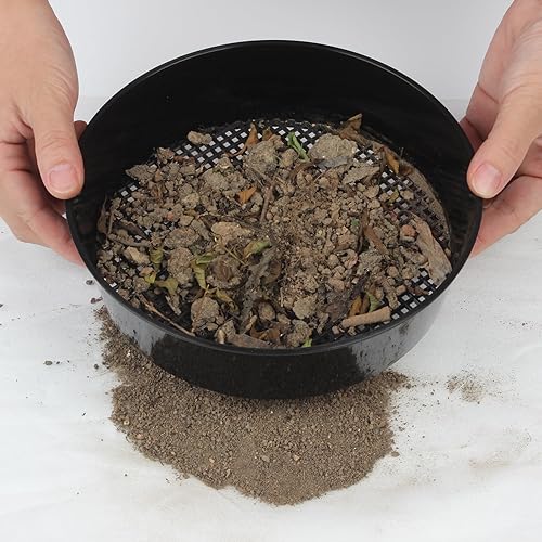 Miniatura 4 de FMTYAOIU Tamiz de compost de tierra de arena, paquete de 4 tamices de suelo de rocas, tamiz de suelo redondo de plástico, juego de tamiz de arena