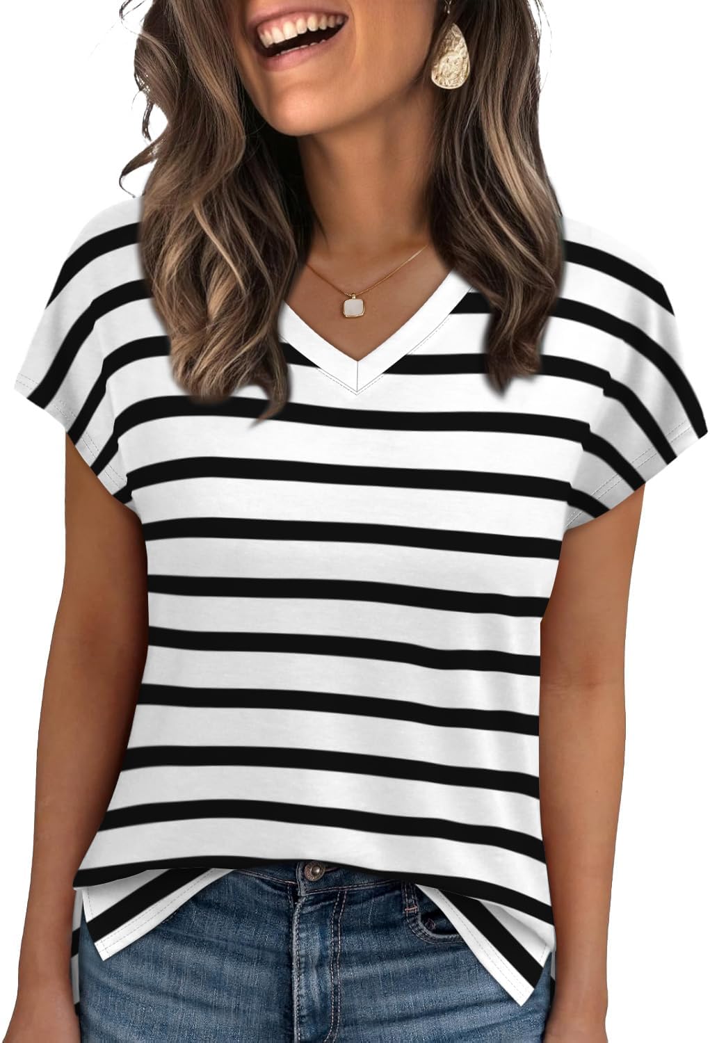 WIHOLL Womens Tops Basic Summer V Neck T Shirts Short Sleeve Dressy Casual Loose Fit Cute Tee Clothes Trendy Fashion Outfits