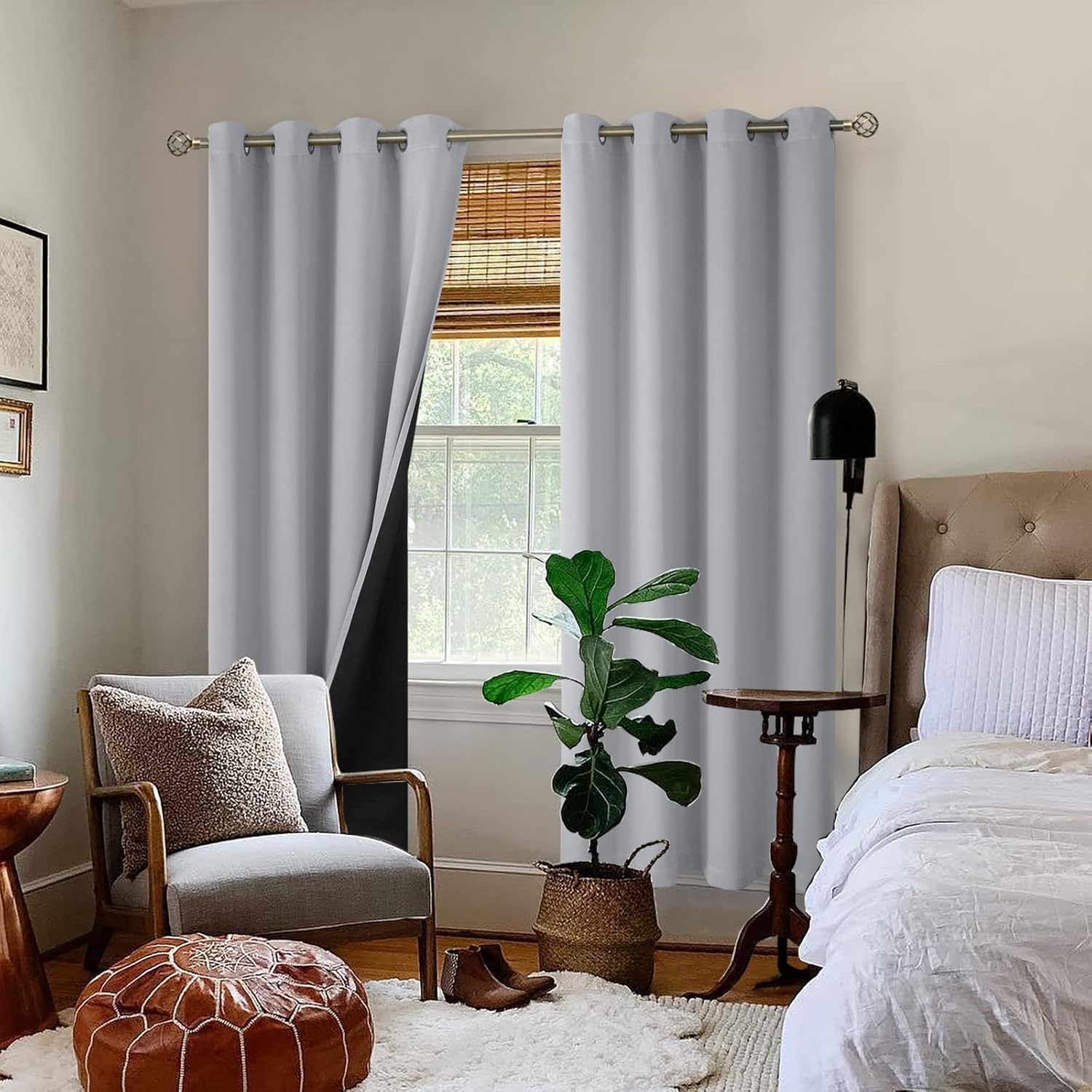 BGment Light Grey Blackout Curtains for Bedroom Window 84 Inch Length 2 Panels Set, 100% Light Blocking Thermal Insulated Grommet Drapes for Living Room Darkening with Black Liner, 52 Inch Wide Each Light Grey 52"W x 84"L (Pack of 2)