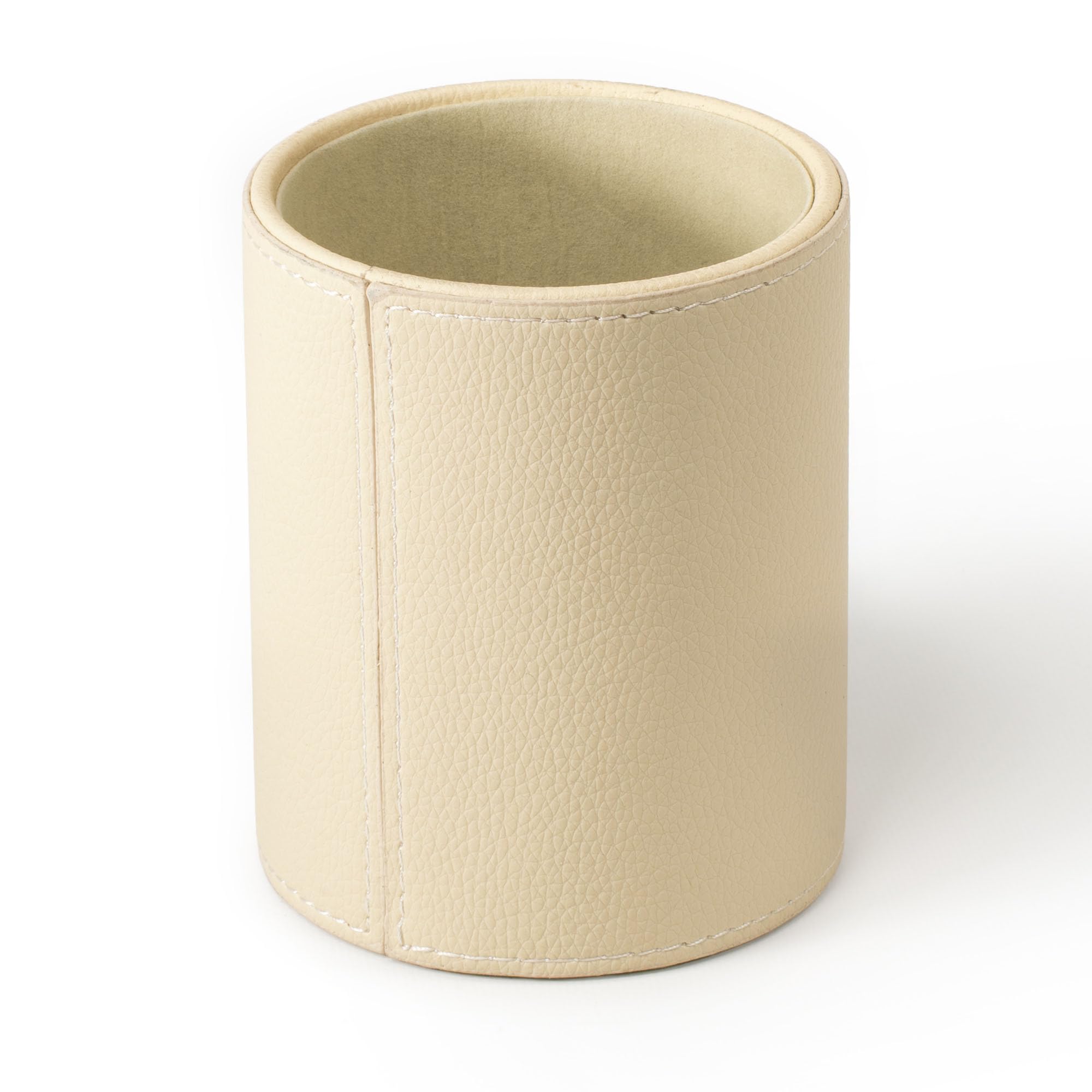 Osco Faux Leather Pen Pot, Desk Pencil Holder with Wipe-Clean Finish, Compact Round Desk Organizer for Pens, Pencils & Brushes, 10.5cm H x 8.7cm Dia, Cream