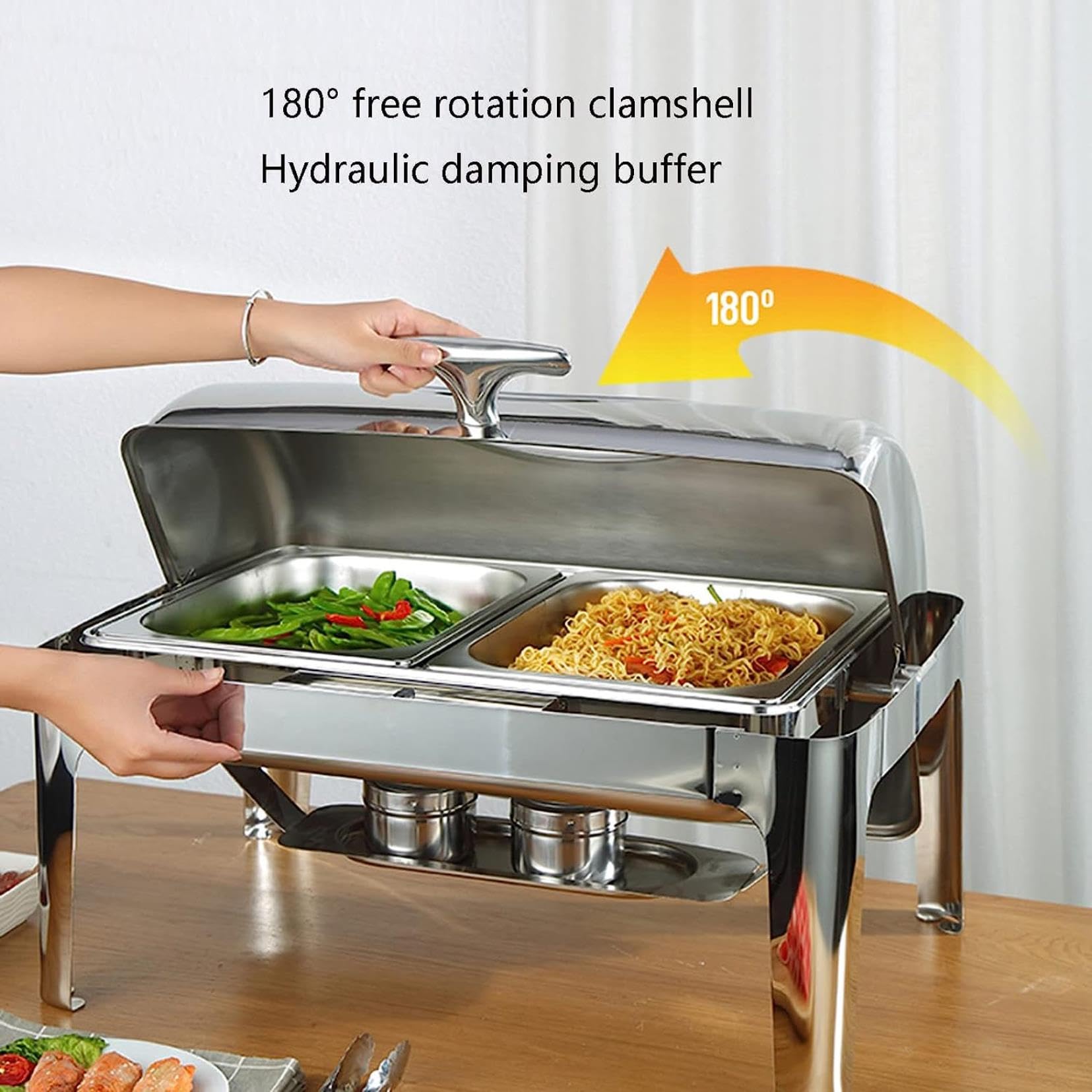 Server e riscaldatore per buffet: piatto per buffet con coperchio, impostazione buffet con spezzatino, scaldavivande per buffet per feste, riscaldatore per buffet da tavolo.Scaldavivande a carrello