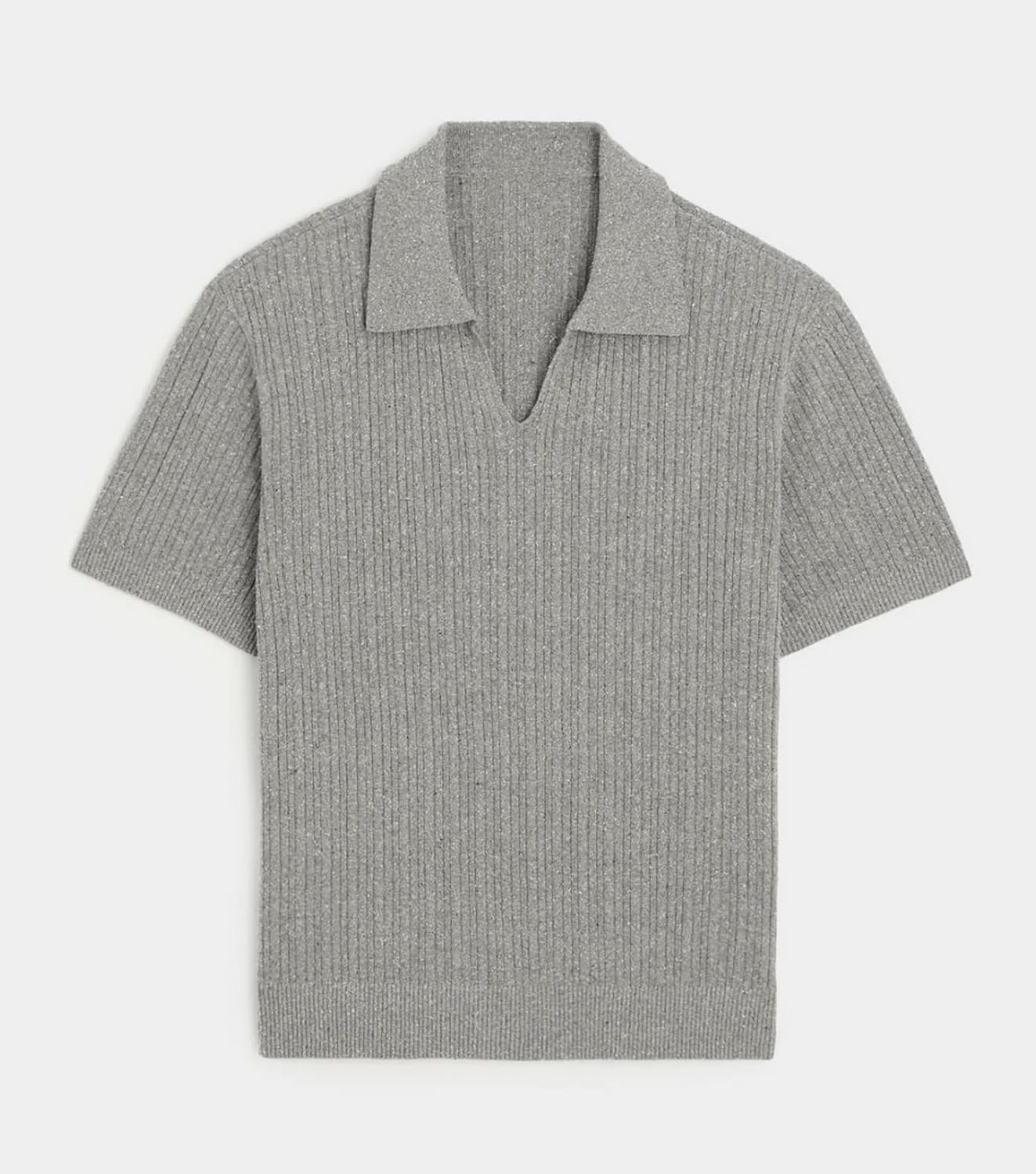 Mens Ribbed Knit Polo Shirts V Neck Short Sleeve Vintage Sweater Polo Summer Casual Shirts Golf Pullover