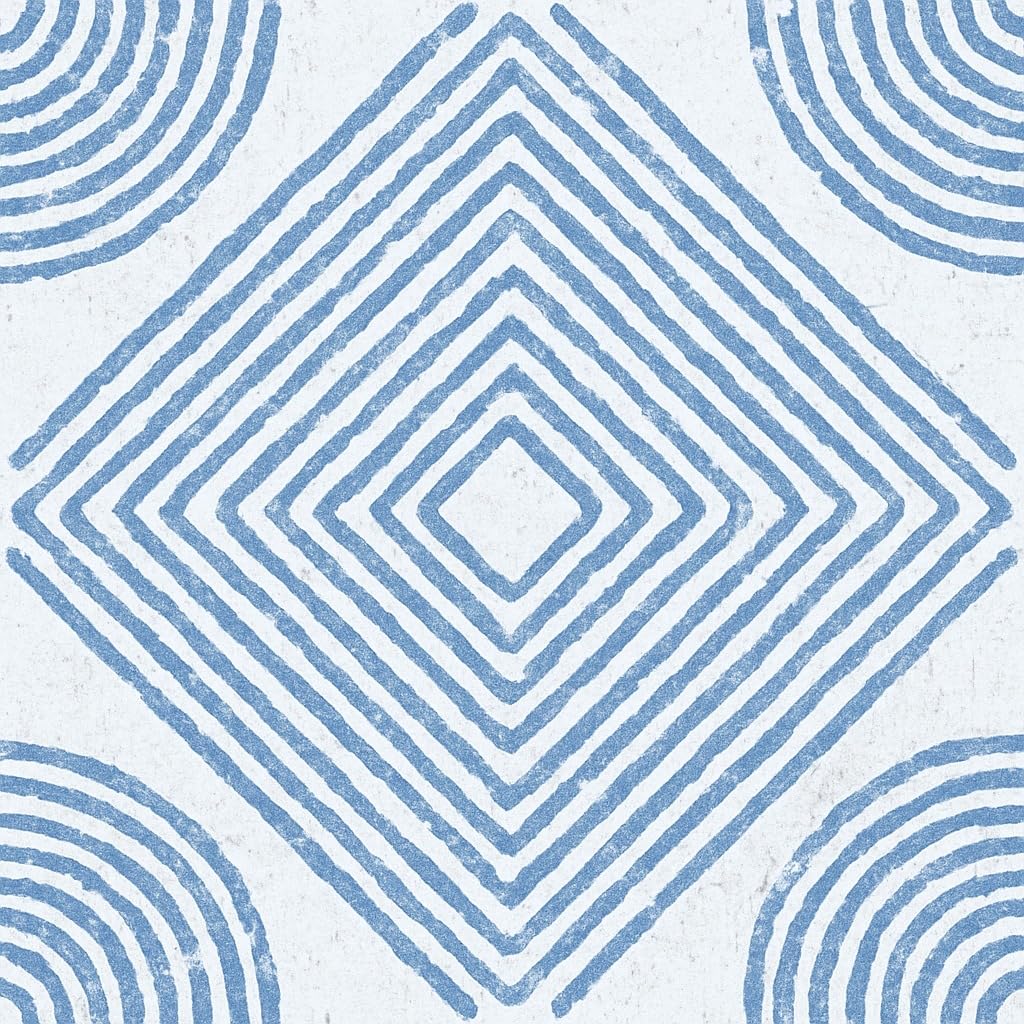10PCS Peel and Stick Floor Tiles 12x12 Inch Blue White Geometric Diamond Circle Self Adhesive Vinyl Flooring Planks for Kitchen Bathroom Bedroom Living Room Home DIY Decor