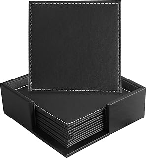 Leather Coasters for Drinks with Holder Set of 6,Coffee Mats Protect Furniture from Hot or Cold Water Marks & Damage, PU Leather Drink Coasters Suitable for Kinds of Mugs and Cups