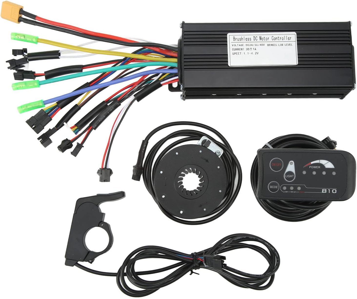 Bicycle Brushless Motor Controller Kit High Performance Sine Wave Lithium Power Assisted Retrofit Accessories with Throttle 30A for Electric Bikes and Scooters Aluminum Alloy and