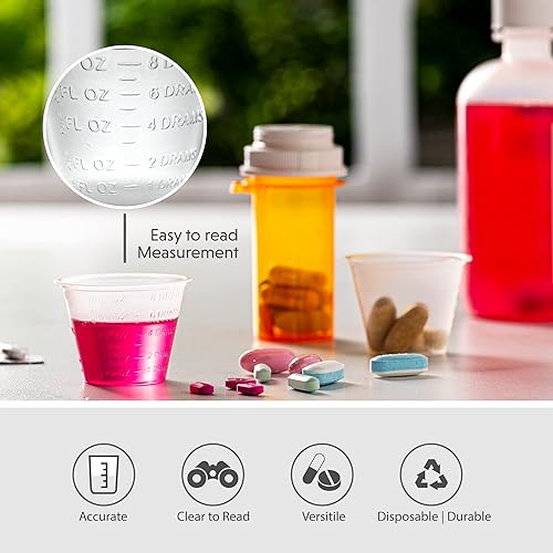 Miniatura 2 de (100 unidades de 1 onza) vasos medicinales desechables con marcas de medidas en relieve, para medicamentos líquidos y secos, por Care Plus