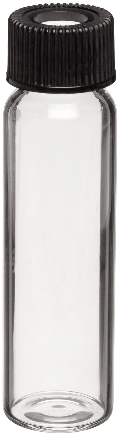 Kimble 60942A-24 Borosilicate Glass Cylindrical 24mL Sample Vial, with Black Phenolic Polyseal Cone Closure Attached (Case of 144)
