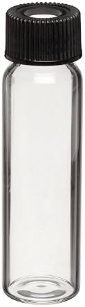 Kimax 60941A-16 Borosilicate Glass Cylindrical 16mL Sample Vial, Black Phenolic Polyseal Cone Closure Attached Case of 144