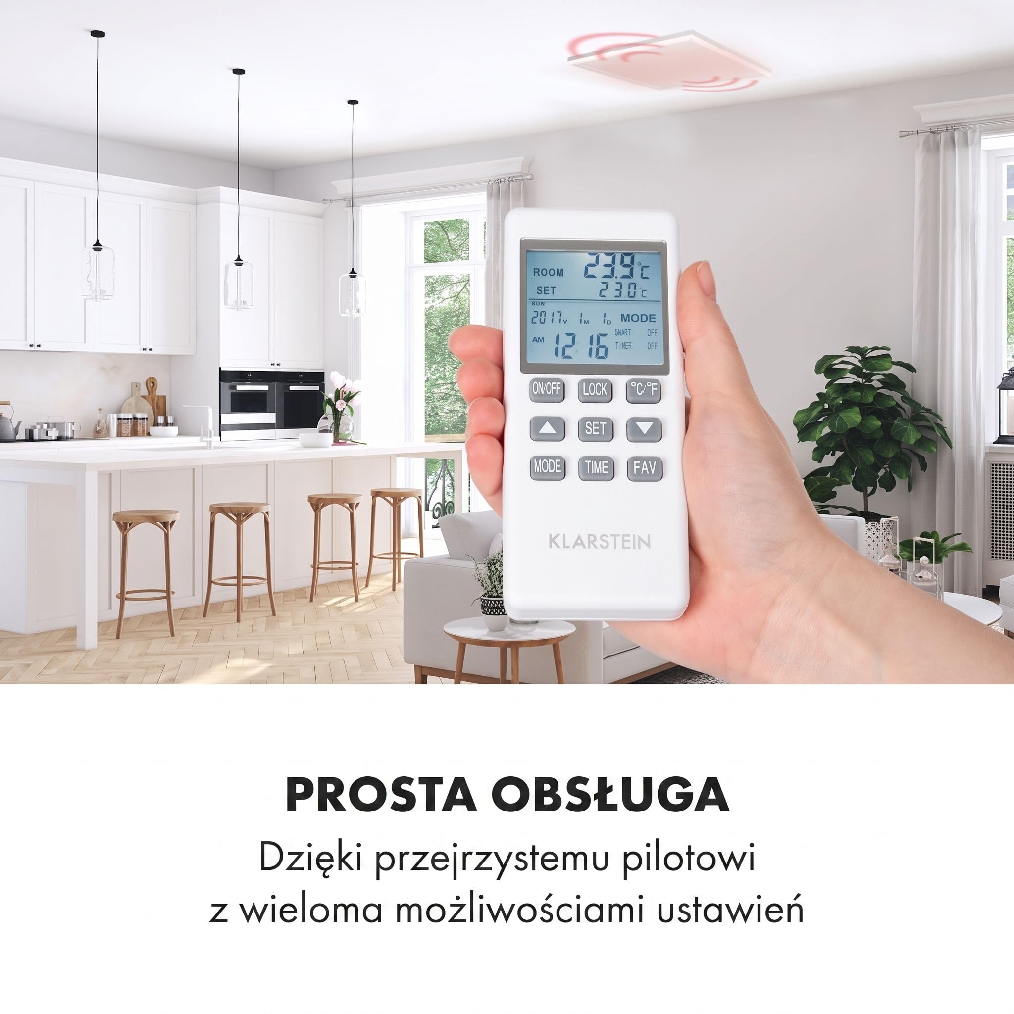Klarstein Ogrzewanie na podczerwień, Ogrzewanie z termostatem, Grzejnik z wykrywaniem otwartego okna i pilotem, Bez CO2, do montażu sufitowego, IP52, 350 W