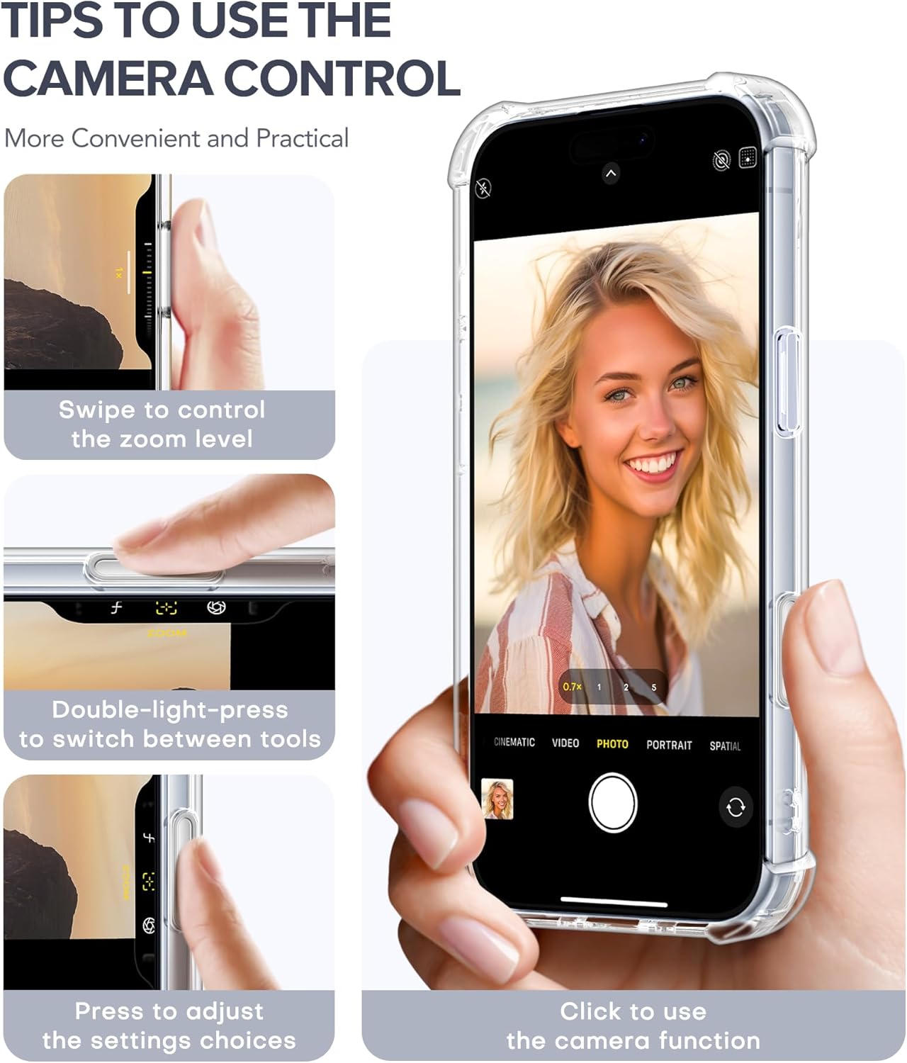 GVIEWIN for iPhone Air Case with Screen Protector, Upgraded [Full Camera Protection] [Non Yellowing] Floral Slim Shockproof Clear Women Phone Cover for iPhone 17 Air 6.5" (Aconite/Blue) - Image 6