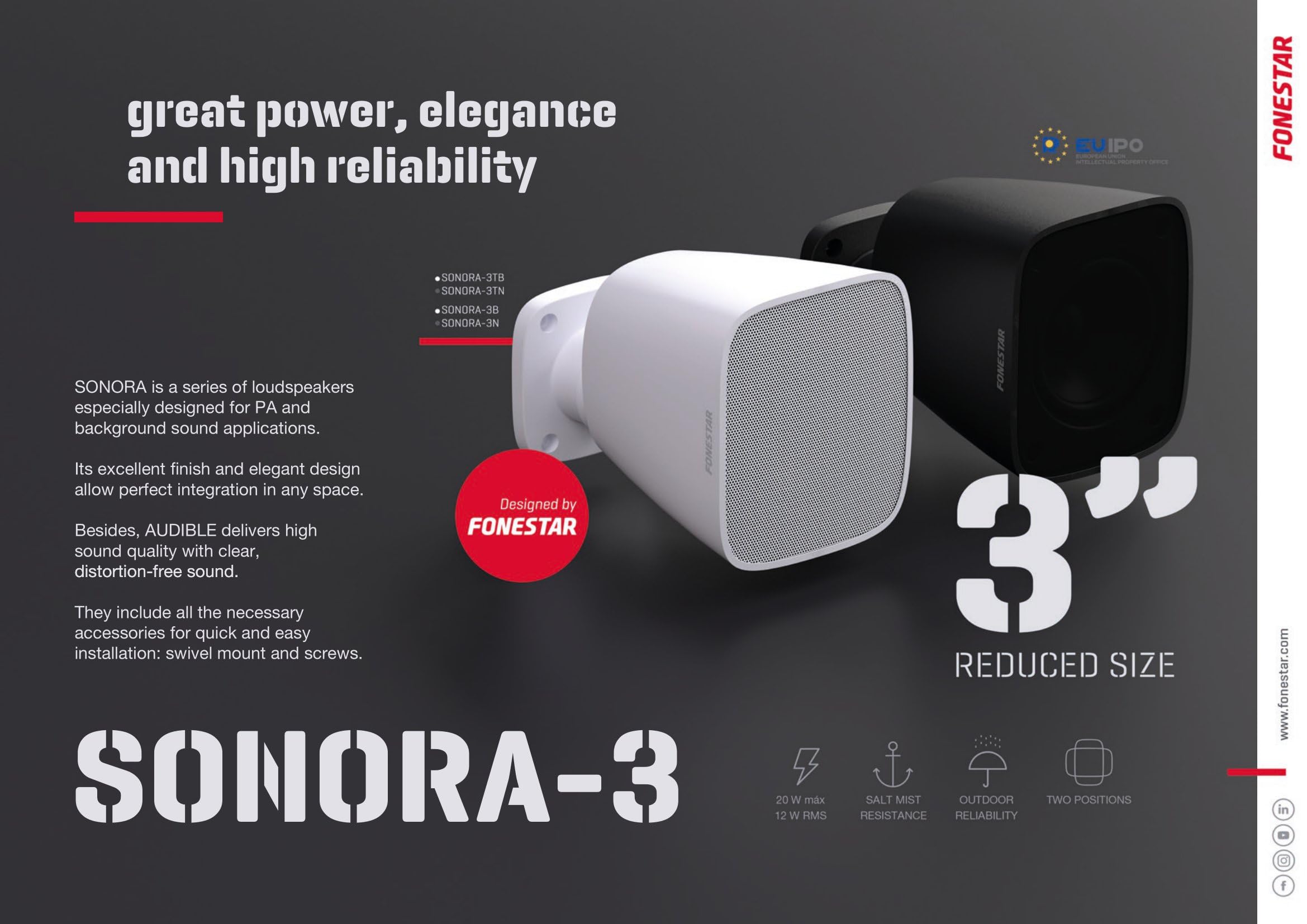 Altavoz de Sonorización Fonestar SONORA-3B/ 20W/ 1.0