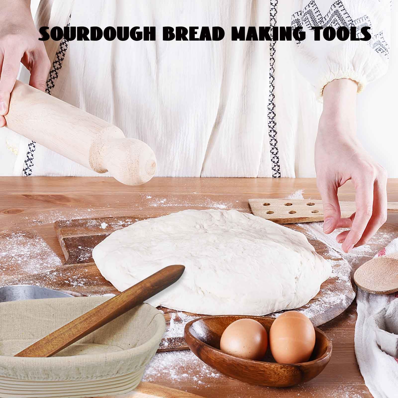 Hillban 2-teiliges Sauerteig-Rührstäbchen Aus Akazienholz, 28 Cm – Perfekt Zum Brotbacken, Teigmischen